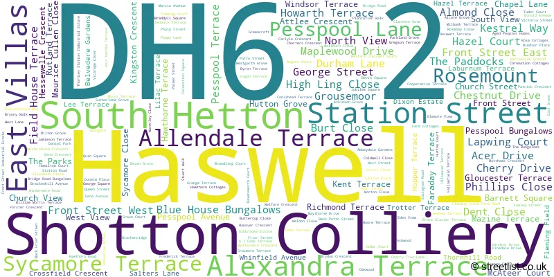 A word cloud for the DH6 2 postcode